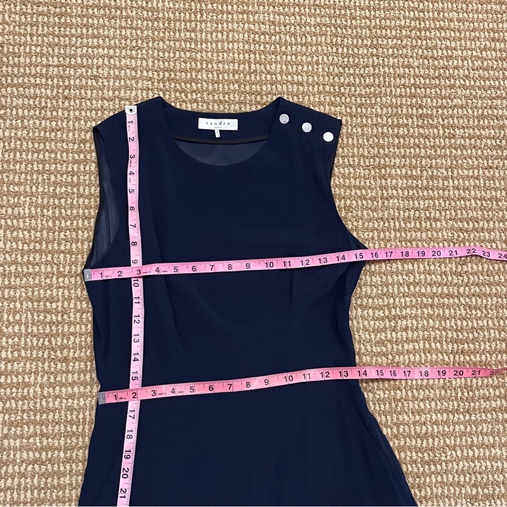 Sandro Paris Parigo Marine Navy Blue Stretch Crepe Jumpsuit Small - Picture 8 of 10